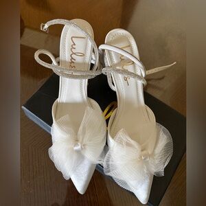 Lulu's White Strappy Heels with Bow Detail